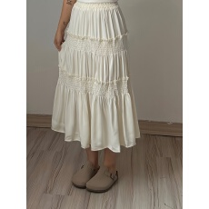 批发女式优雅褶皱荷叶边纯色漂亮半身裙