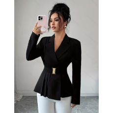 批发女士秋冬季优雅<b class='q'>通勤</b>休闲黑色长袖西装外套
