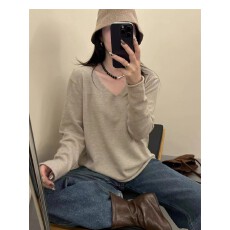 批发卷边v领针织衫秋季简约气质叠穿内搭<b class='q'>百搭</b>显瘦长袖上衣女