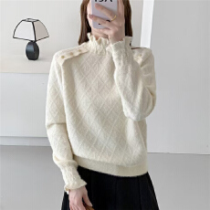 批发半高领长毛<b class='q'>欧根纱</b>套头针织衫[1881