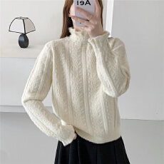 批发半高领长毛<b class='q'>欧根纱</b>套头针织衫[1881