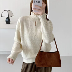 批发半高领长毛<b class='q'>欧根纱</b>套头针织衫[1881