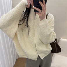 批发纯色半高领拉链<b class='q'>针织</b><b class='q'>开衫</b>