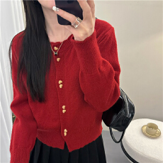 批发实拍秋冬女装 圆领<b class='q'>针织</b>衫爱心扣<b class='q'>开衫</b>棉羊绒