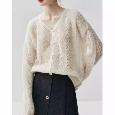 批发【云絮】法式<b class='q'>V领</b>镂空高级感温柔软糯马海针织开衫外套2773