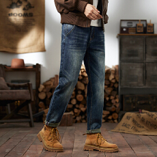 批发2025纯棉牛仔裤<b class='q'>男</b>复古蓝裤子弹性中高腰<b class='q'>男</b>装小脚裤小直脚长裤中弹