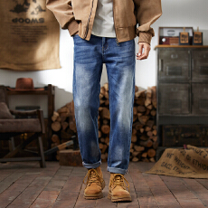 批发纯棉牛仔裤男浅蓝裤子弹性中高腰男装小脚裤小直脚长裤青少年