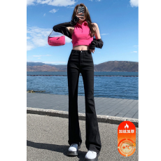 批发加绒加厚微喇牛仔裤女2025新款春秋弹力高腰修身显瘦喇叭拖地裤潮