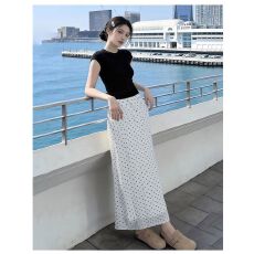 批发白色波点半身裙女miu系穿搭早春漂亮套装a字长款裙子初夏天一整套