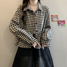 批发胖mm秋季大码复古格子长袖衬衫<b class='q'>外套</b>女装遮肉显瘦<b class='q'>百搭</b>衬衣上衣