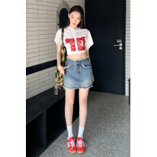 批发<b class='q'>夏</b>季新款牛仔短裙女高腰显瘦防走光a字毛边辣妹包臀半身裙子