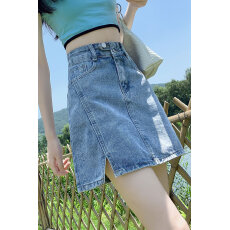 批发爆款<b class='q'>夏</b>季两扣腰开叉牛仔短裙有内衬