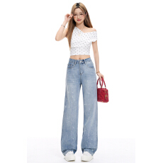 批发烫钻阔腿牛仔<b class='q'>裤</b>女秋冬季宽松高腰垂感百搭拖地<b class='q'>裤</b>显瘦直筒XS-XL