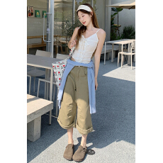 批发夏季美式复古褶皱卡其色弯刀<b class='q'>牛仔</b>七分裤女宽松休闲痞帅中裤子