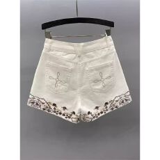 批发新中式刺绣设计牛仔阔腿短裤女士2025年夏季新款高腰休闲百搭热裤