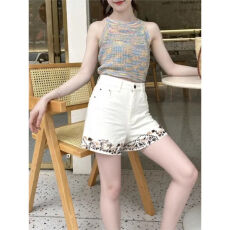 批发国风复古刺绣白色2025年夏季牛仔短裤女休闲a字阔腿热裤新中式