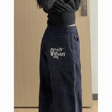 批发美式复古藏青色工<b class='q'>装</b>牛仔<b class='q'>裤</b>女设计感宽松显瘦<b class='q'>百搭</b>直筒阔腿拖地长<b class='q'>裤</b>