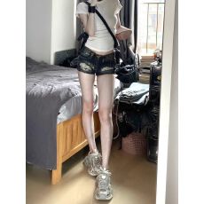 批发美式复古y2k辣妹牛仔超短裤女夏季新款低腰修身显瘦磨破<b class='q'>热裤</b>子潮