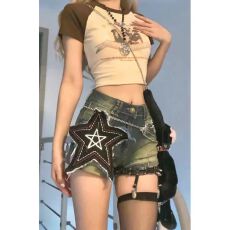 批发复古朋克y2k千禧辣妹牛仔短裤女夏季新款高腰显瘦星星阔腿<b class='q'>热裤</b>子