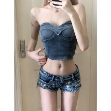 批发美式辣妹柳丁低腰牛仔超短裤女夏季新款修身显瘦包臀阔腿<b class='q'>热裤</b>子潮