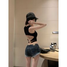 批发复古设计感卷边牛仔裤女夏季辣妹性感低腰超短裤紧身包臀<b class='q'>热裤</b>裤子