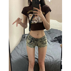 批发美式辣妹柳丁低腰牛仔超短裤女春夏新款修身显瘦包臀阔腿<b class='q'>热裤</b>子潮