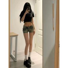 批发美式复古辣妹性感低腰牛仔超短裤女夏季新款修身显瘦包臀阔腿<b class='q'>热裤</b>