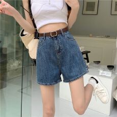 批发复古夏季新款小个子直筒裤子<b class='q'>女装</b>高腰显瘦薄款A字阔腿牛仔短裤子