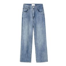 批发高腰复古阔腿牛仔裤女直筒宽松春秋新款显瘦chic港味拖地长裤子潮