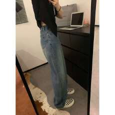 批发牛仔裤女秋季新款直筒宽松高腰阔腿裤垂感显瘦百搭拖地裤复古裤子