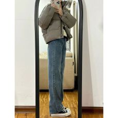 批发美式复古直筒牛仔裤女春秋新款高腰宽松显瘦阔腿拖地长裤子ins潮