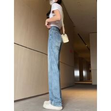 批发复古直筒牛仔裤女春夏新款小个子高腰宽松显瘦窄版阔腿拖地裤子潮