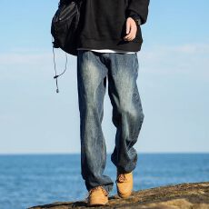 批发官图爆款新款春夏直筒复古水洗牛仔长裤男士美式高街宽松<b class='q'>休闲</b>裤