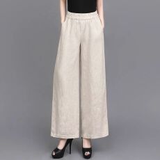 批发亚麻阔腿裤夏季新款长裤女2024宽松棉麻<b class='q'>女裤</b>垂感高腰休闲直筒裤子
