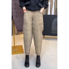 批发出口俄罗斯外贸冬季新款保暖菱形图案时尚休闲轻薄羽绒棉哈伦裤女