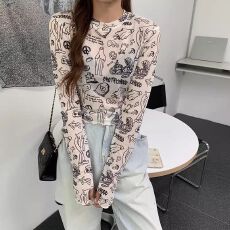 批发网纱罩衫女长袖短款露脐上衣设计感<b class='q'>欧美</b>镂空宽松高腰ins潮超仙夏