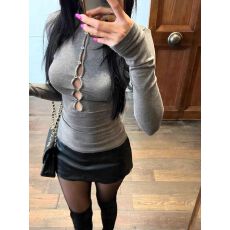 批发辣妹性感镂空立领长袖<b class='q'>T</b><b class='q'>恤</b>女秋冬修身设计感黑色紧身收腰打底上衣