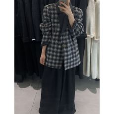 批发<b class='q'>格子</b>拼接款2025秋冬新款双面羊绒大衣韩系西装领短款小个子外套女