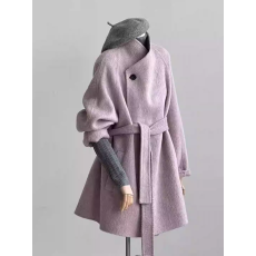 批发紫色双面羊绒大衣<b class='q'>女</b>2025秋冬新款韩系中长款高级感小个子毛呢<b class='q'>外套</b>