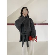 批发2026秋冬新款双面羊绒大衣女中长款<b class='q'>韩国</b>外贸时尚百搭设计毛呢外套