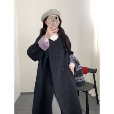 批发2026秋冬新款双面羊绒大衣女长款<b class='q'>韩国</b>外贸时尚设计款百搭毛呢外套