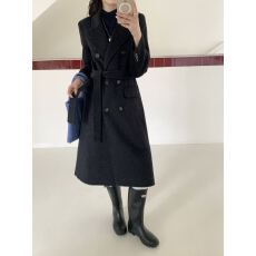 批发2026秋冬新款双面羊绒大衣女长款<b class='q'>韩国</b>外贸系带时尚百搭羊毛呢外套