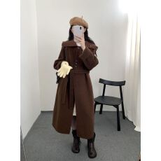 批发2026秋冬新款双面羊绒大衣女长款<b class='q'>韩国</b>外贸时尚立领设计羊毛呢外套