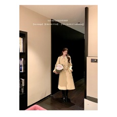 批发2026秋冬新款<b class='q'>双面</b><b class='q'>羊绒</b><b class='q'>大衣</b>女长款日本外贸时尚甜美系带羊毛呢外套