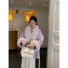 批发2026秋冬新款<b class='q'>双面</b><b class='q'>羊绒</b><b class='q'>大衣</b>女短款俄罗斯外贸时尚系带甜美毛呢外套