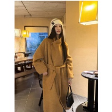 批发2026秋冬新款<b class='q'>双面</b><b class='q'>羊绒</b><b class='q'>大衣</b>女长款韩国贸易优雅气质系带款毛呢外套