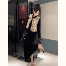 批发套装女2025春秋新款高级感新中式国风盘扣马甲外套+<b class='q'>连衣裙</b>两件套