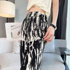 批发水墨扎染冰丝阔腿裤女2025新款夏季薄款垂坠感高腰<b class='q'>雪纺</b>休闲直筒裤