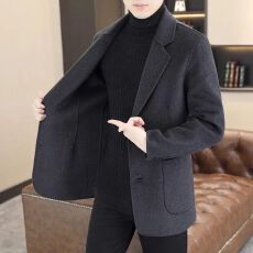 批发2025毛呢大衣男士西服秋冬新款西装立领短款呢子厚外套<b class='q'>商务</b><b class='q'>休闲</b>潮