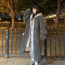 批发韩国chic2025秋冬新款长款连帽<b class='q'>裙</b>外套羊羔绒百搭宽松时尚外套ins